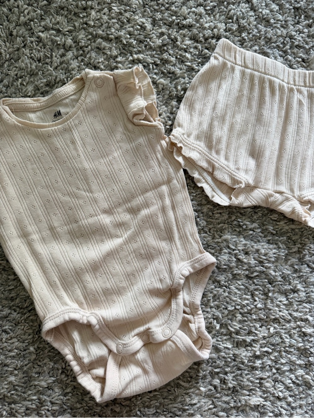 H&M Cream Ribbed Baby Bodysuit with Matching Shorts